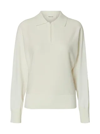 selected women - SLFTOLEDO LS KNIT COLLAR NECK snow white - Gr. - L