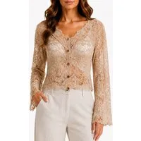Mississhop Spitzenbluse Damen Spitzenbluse kurz mit Knopfleiste – Boho Spitze Bluse S/M