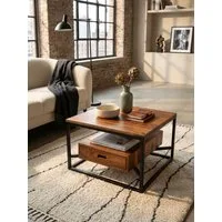 KADIMA DESIGN Couchtisch Couchtisch 60x60x40 cm Massivholz / Metall Sofatisch Wohnzimmertisch (Kleiner Tisch Beistelltisch Wohnzimmer Modern), Quadratisch, Design Wohnzimmertisch Kaffeetisch Massiv mit Schublade