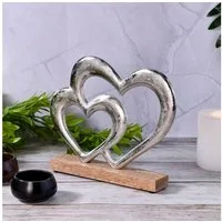 Marrakesch Orient & Mediterran Interior Dekoobjekt Herz-Dekoaufsteller Amour -9- aus Holz und Aluminium in Silber 17 cm (1 St)
