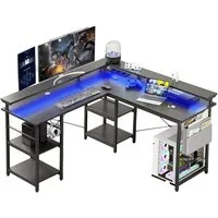 BBWL Computertisch L-förmiger Gaming-Schreibtisch mit LED, Steckdose, Monitorständer, 140 x 140 x 85 cm,mit Ablagefach, langer 2-Personen-Schreibtisch