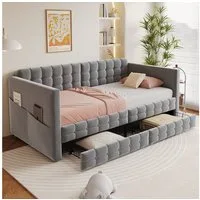 Flieks Daybett, Polsterbett Schlafsofa Kinderbett 90x190cm mit Stautasche & Schubladen