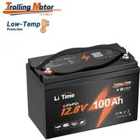LiTime 12V 100Ah TM LiFePO4 Batterie Bootsbatterie mit Tieftemperaturschutz Solarakkus (12 V), L329*B172*H214 mm, für Elektromotor mit 30-70 lb Schubkraft