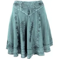 Guru-Shop Minirock Bestickter Boho Minirock - türkisgrün alternative Bekleidung