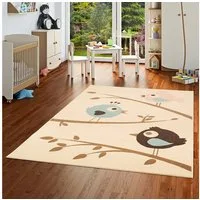 Pergamon Kinderteppich Kinderteppich Trendline Vögel Pastell Beige Blau, Rechteckig, Höhe: 8 mm