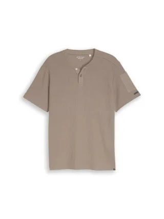 Tom Tailor - Henley T-Shirt mit Waffelstruktur driftwood taupe - Gr. - XL