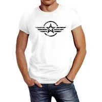 Neverless Print-Shirt Neverless® Herren T-Shirt Airforce Aufdruck Emblem Fashion mit Print