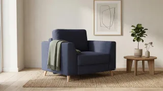BRUNO Schlafsessel 70cm in Blau | praktische Größe | stabiles Massivholz & Boxspringkomfort