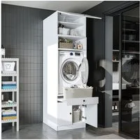 Roomart Waschmaschinenumbauschrank Roomart Waschmaschinenschrank 67 cm mit Aufsatz & Ausziehbrett (Waschmaschinenschrank mit Schrankaufsatz Waschturm Mehrzweckschrank)