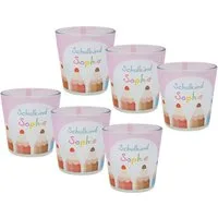 ZauberDeko Windlicht Windlicht Rosa Buntstifte Einschulung Schulbeginn MIT NAME 7,5cm Hoch