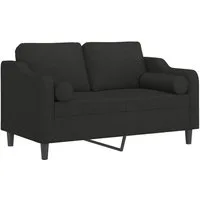 vidaXL Sofa 2-Sitzer-Sofa mit Zierkissen Schwarz 120 cm Stoff