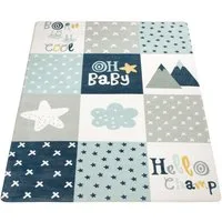 Paco Home Kinderteppich Chicos 554, rechteckig, Höhe: 2 mm, Flachgewebe, mit Schriftzug & Regenbogen oder Sternen, Pastell-Farben