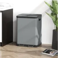 HOMCOM Mülleimer 2 x 30L, mit Deckel, Fußpedal, Inneneimer, für Wohnzimmer, Büro, Metall, 48,8 x 39,5 x 67 cm