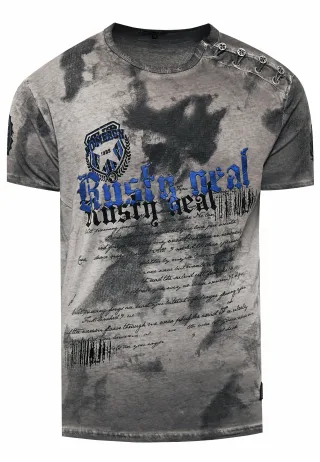 T-Shirt Verwaschen mit Logo Print und Knopfleiste