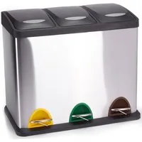 MSV Mülltrennsystem Treteimer Mülltrennung, mit Deckel, 24 L (3x 8 L), mit Inneneimer, Treteimer, Edelstahl