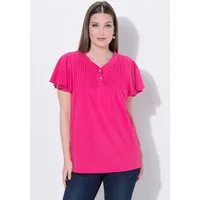 Ulla Popken T-Shirt T-Shirt Pünktchen Biesen V-Ausschnitt