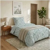 Casa Colori Bettwäsche Renforce Ganzjahres Bettgarnitur 135x200 cm, Renforce, 2 teilig, Lindgrün Pastell mit Blätter