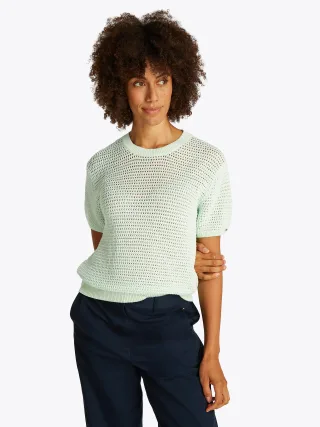 POINTELLE CROCHET SS C-NK SWT opal green - Gr. - M