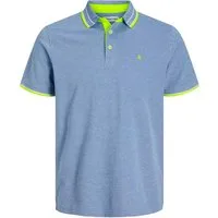 Jack & Jones Poloshirt Große Größe Poloshirt JJEPAULOS hellblau melange Neon-Detail