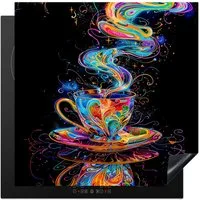 MuchoWow Herd-Abdeckplatte Kaffee - Bunt - Tasse - Schwarz, Vinyl, (1 tlg), Cerankochfeld Abdeckung, Herd Abdeckplatten Vinyl, 58x59 cm