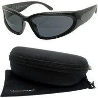 LUXXADA Sonnenbrille Damen Herren Sportbrille schnelle Brille Schwarz mit Outdoor Hardcase Ovale Gläser Schwarz Getönt
