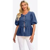 Imily Bela Jeansbluse Damen Lässige Blusen mit Schleife vorne (Packung, 1-tlg., 1per-Pack) einfarbig