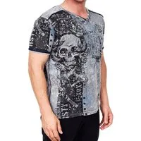 R-NEAL T-Shirt Designer Herren T-Shirt Verwaschen All Over Skull Print Rocker Shirt