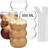 LuxusKollektion Gläser-Set Trinkgläser Set 4er geripptes Glas 550ml Wave Latte Macchiato