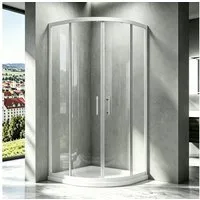 Boromal Runddusche 90x90 radius 55 cm Duschkabine Viertelkreis Schiebetür Weiß Glas, BxT: 90x90 cm, 5mm Sicherheitsglas, Duschwand für Dusche, Easy Clean Funktion, 16 Türrollen, Alu profil 20mm Verstellbereich, Magnetdichtleisten