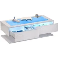Merax Couchtisch hochglanz Sofatisch Beistelltisch mit LED-Beleuchtung inkl.App (1-St), Wohnzimmertisch mit 2 Schubladen und gehärtete Glasplatte, 100x50x35cm