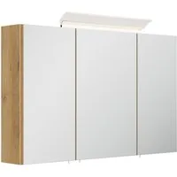 Posseik Spiegelschrank Badezimmer Spiegelschrank 3-türig LED-Acryllampe 120 cm Eiche Gold