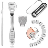 COOL-i ® Hornhautfeile Edelstahl Hornhautfeile Set – Fußschaber & Fußfeile mit 10 Klingen, professionelles Pediküre-Tool für Hornhautentfernung & Fußpflege