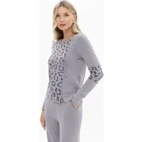 Passioni Strickpullover mit Leoprint-Details