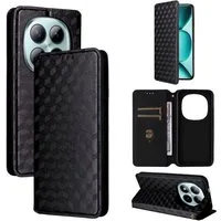Wigento Smartphone-Hülle Für Xiaomi Redmi Note 15 Pro 5G Cubic Kunstleder Wallet Hülle Schwarz, Flip Case mit Kartenfächern und strukturierter Oberfläche