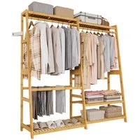 Yorbay Kleiderständer mit Ablage, Garderobenständer aus Bambu Multifunctional, Kleiderständer für Flur, Wohnzimmer, Schlafzimmer