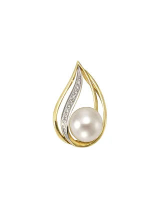 Orolino Anhänger Gold 585 zweifarbig mit weißer Perle 9,5-10mm + 10x Brillant zus. 0,04ct.