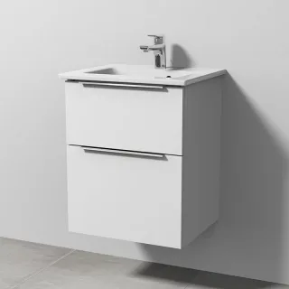 Sanipa 3way Keramik-Set Venticello Keramik-Waschtisch und Unterbau mit 2 Auszügen, Weiß-Soft UM32043