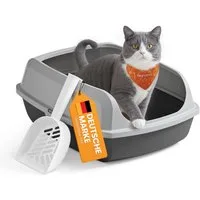 FEANDREA Katzentoilette Katzenklo, offene Katzentoilette, für Kätzchen und große Katzen, mit hohen Seitenwänden, XL, mit Schaufel, 50,5 x 37,5 x 19,5 cm