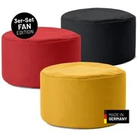 Lumaland Sitzhocker EM 2024 3er Deutschland-Set "POUF", je 1 x Schwarz, Rot & Gelb - in-/outdoor