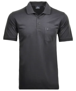 RAGMAN - Softknit-Polo mit Brusttasche, kurzarm anthrazit - Gr. - XXL