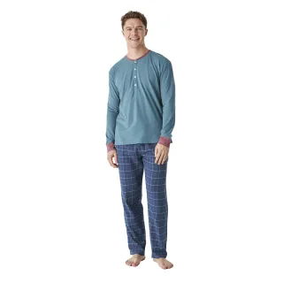 Langarm-Rundhals-Baumwollpyjama für Herren JJB12