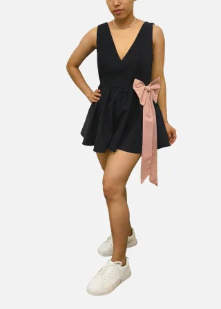 Schwarzer Bow Detail Puff Skort Playsuit