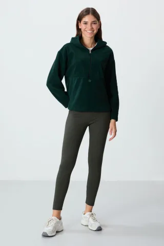 Übergrößen Fleece Halb-Zip Kapuzenpullover