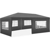 tectake Pavillon Rattan Gartenzelt 6 x 3 m, inklusive Spannseilen und Heringen, mit 5 Seitenteilen, (Partyzelt Novara, in grau), im Stecksystem, 5 abnehmbare Seitenteile, mit UV-Schutz, wasserdicht