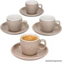 MamboCat Tasse MamboCat 4er Set Hexa Espressotassen mit Untertassen Beige Keramik, Keramik