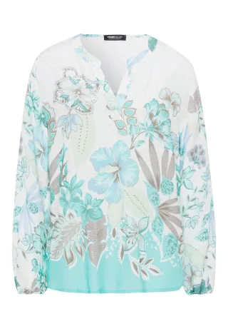 FRANK WALDER - Bluse EXOTIC JUNGLE mit sommerlichen Panneauxprint fresh mint/iced coffee/ecru - Gr. - 46