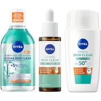 Nivea Gesichtspflege-Set DERMA SKIN CLEAR Routine Mizellenwasser, UV-Fluid & Rebalance Serum Set, 3-tlg.