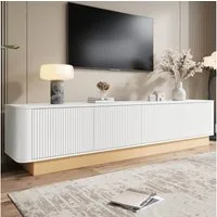 Merax Lowboard mit Rillenoptik, Fernsehtisch mit abgerundeten Ecken Design (200 x 40 x 47,5 cm (L x B x H), 1 St), TV-Schrank mit 4 Türen, höhenverstellbarer Fächer & Stauraum