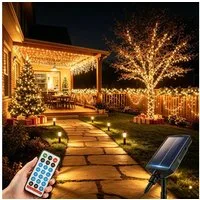 Salcar LED Solarleuchte LED Solar Lichterkette Außen 2cm LED-Abstand Solar Gartenleuchte, 11,1m 560er LED 13 Modi mit Fernbedienung Warmweiß Wasserdichte