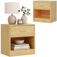 relaxdays Nachtschrank Nachttisch mit Schublade Holzoptik, 2er-Pack